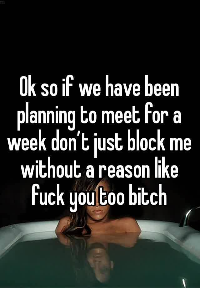 Ok so if we have been planning to meet for a week don’t just block me without a reason like fuck you too bitch