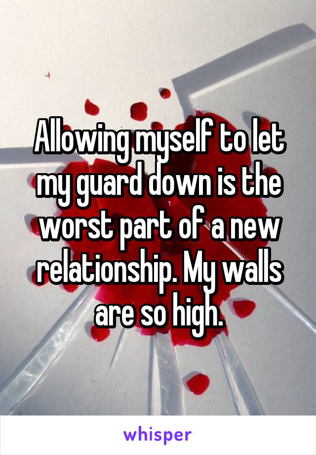 Allowing myself to let my guard down is the worst part of a new relationship. My walls are so high.