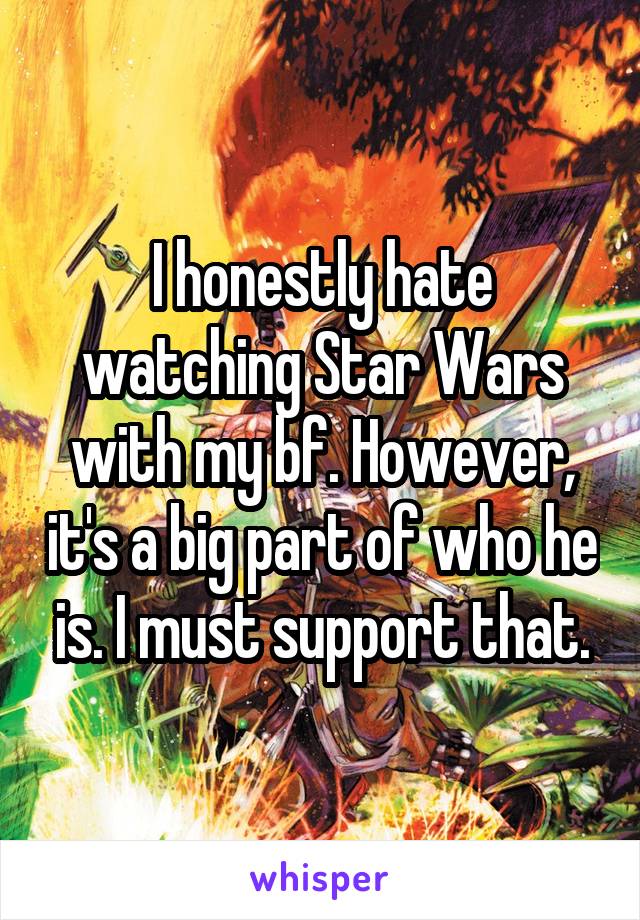 I honestly hate watching Star Wars with my bf. However, it's a big part of who he is. I must support that.