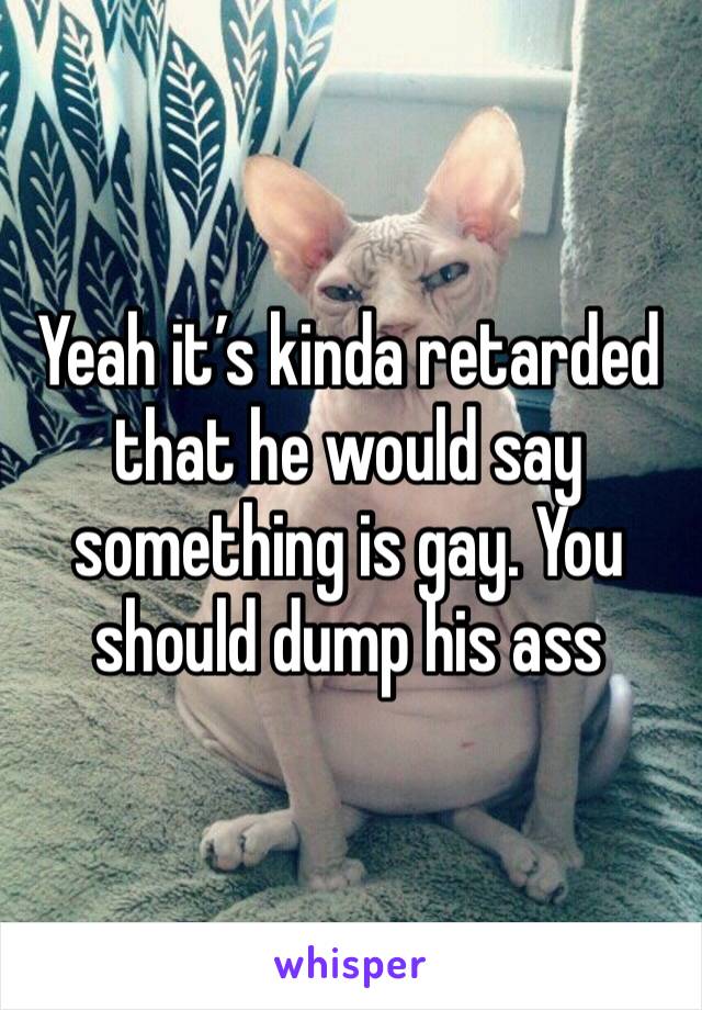 Yeah it’s kinda retarded that he would say something is gay. You should dump his ass