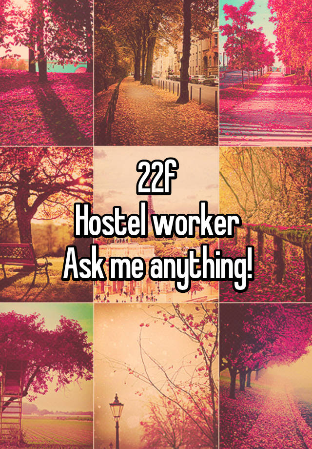 22f
Hostel worker
Ask me anything!