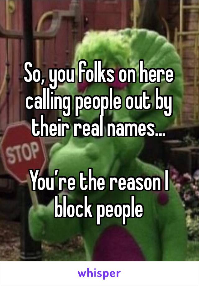 So, you folks on here calling people out by their real names...

You’re the reason I block people 