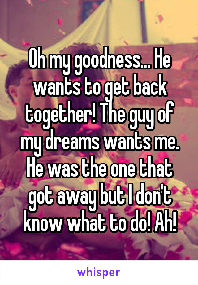 Oh my goodness... He wants to get back together! The guy of my dreams wants me. He was the one that got away but I don't know what to do! Ah!