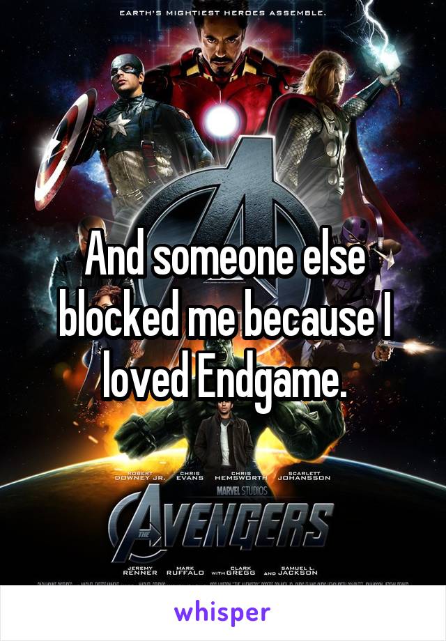 And someone else blocked me because I loved Endgame.