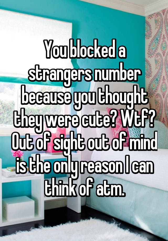 You blocked a strangers number because you thought they were cute? Wtf? Out of sight out of mind is the only reason I can think of atm.