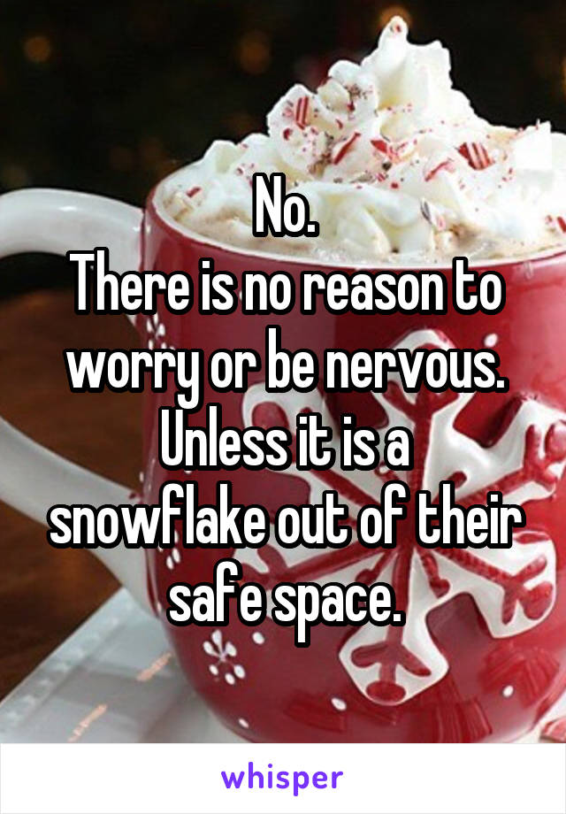 No.
There is no reason to worry or be nervous.
Unless it is a snowflake out of their safe space.