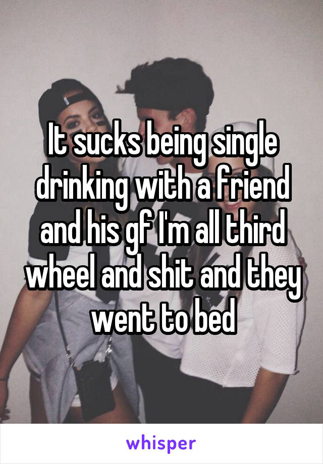 It sucks being single drinking with a friend and his gf I'm all third wheel and shit and they went to bed