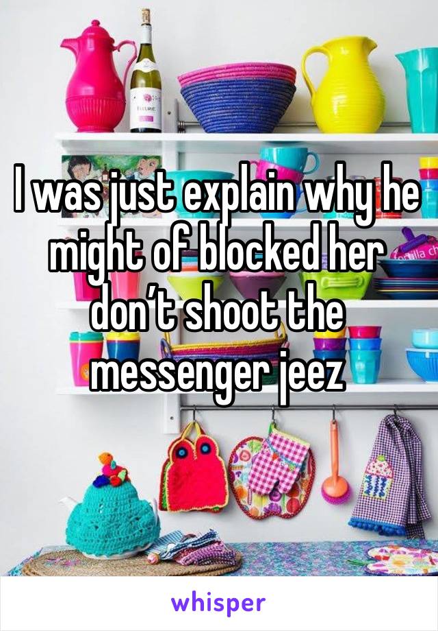 I was just explain why he might of blocked her don’t shoot the messenger jeez 