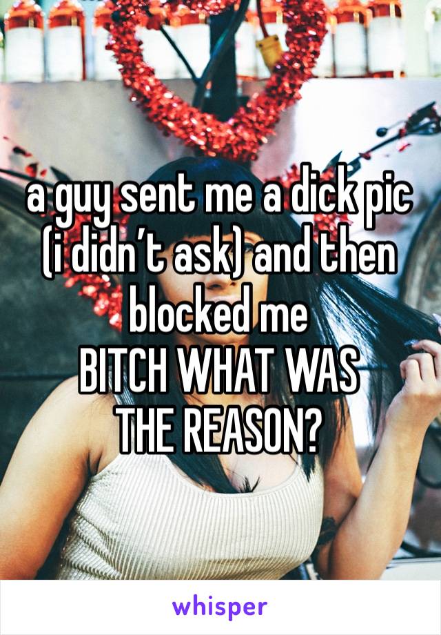 a guy sent me a dick pic (i didn’t ask) and then blocked me 
BITCH WHAT WAS THE REASON?