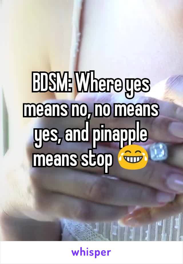 BDSM: Where yes means no, no means yes, and pinapple means stop 😂