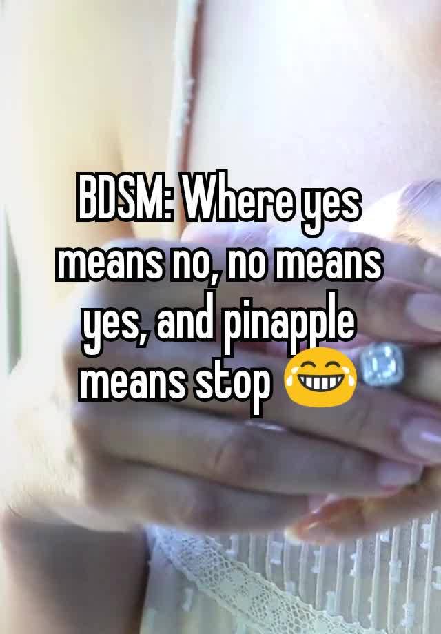 BDSM: Where yes means no, no means yes, and pinapple means stop 😂