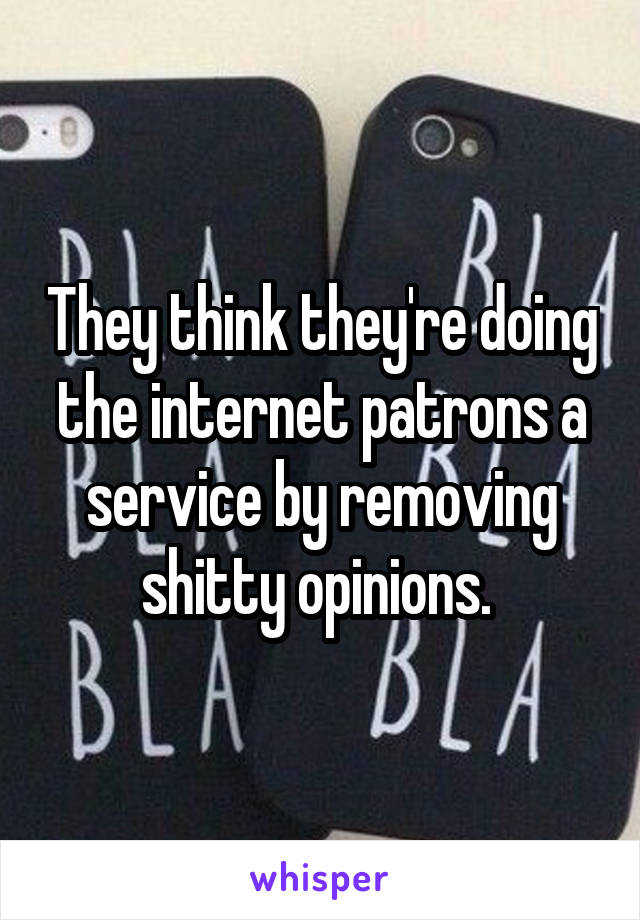 They think they're doing the internet patrons a service by removing shitty opinions. 