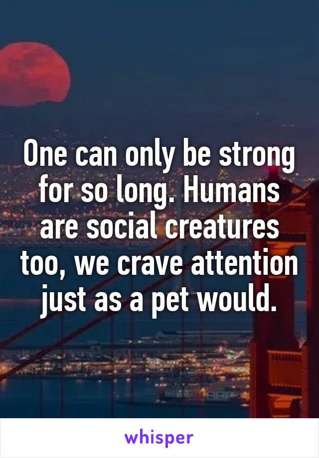 One can only be strong for so long. Humans are social creatures too, we crave attention just as a pet would.