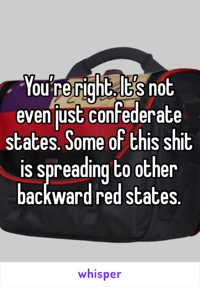 You’re right. It’s not even just confederate states. Some of this shit is spreading to other backward red states. 