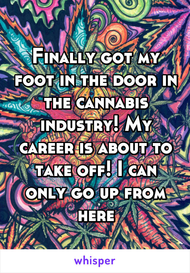 Finally got my foot in the door in the cannabis industry! My career is about to take off! I can only go up from here