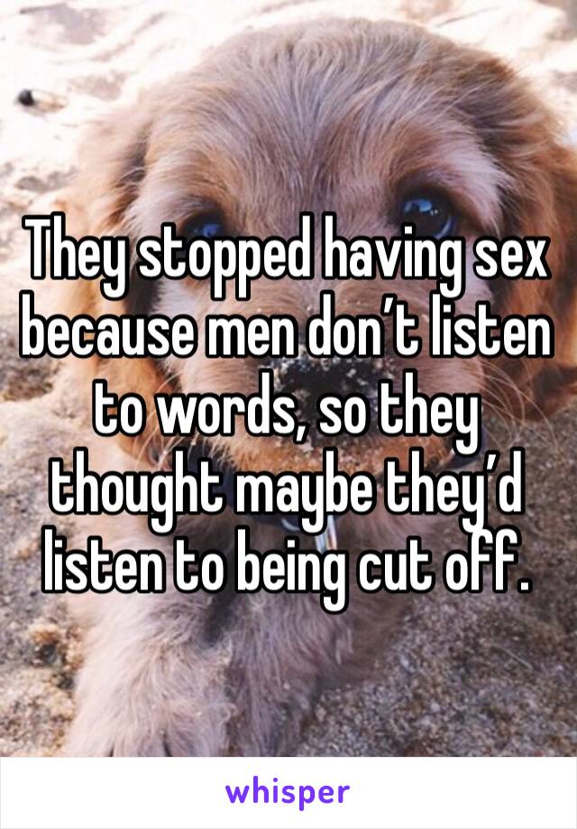 They stopped having sex because men don’t listen to words, so they thought maybe they’d listen to being cut off.