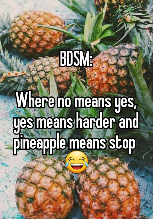 BDSM:

Where no means yes, yes means harder and pineapple means stop 
😂