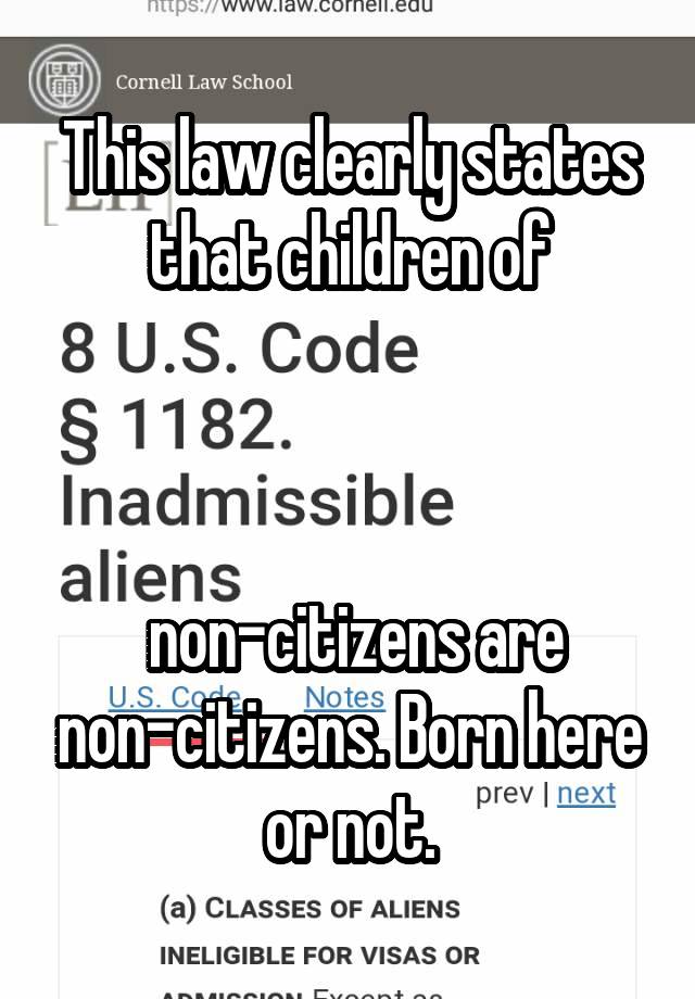 This law clearly states that children of



 non-citizens are non-citizens. Born here or not.