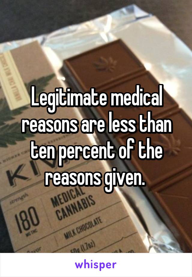 Legitimate medical reasons are less than ten percent of the reasons given. 