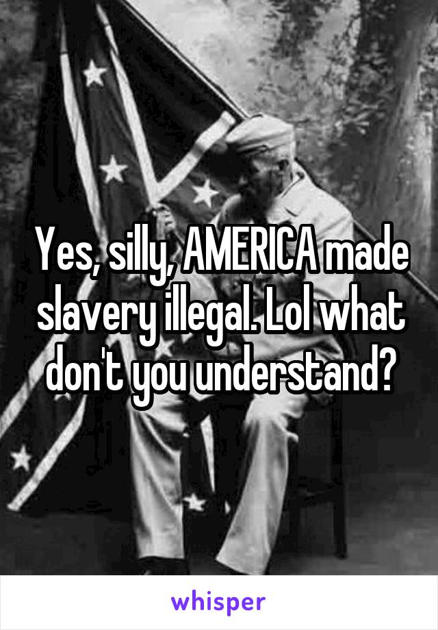 Yes, silly, AMERICA made slavery illegal. Lol what don't you understand?