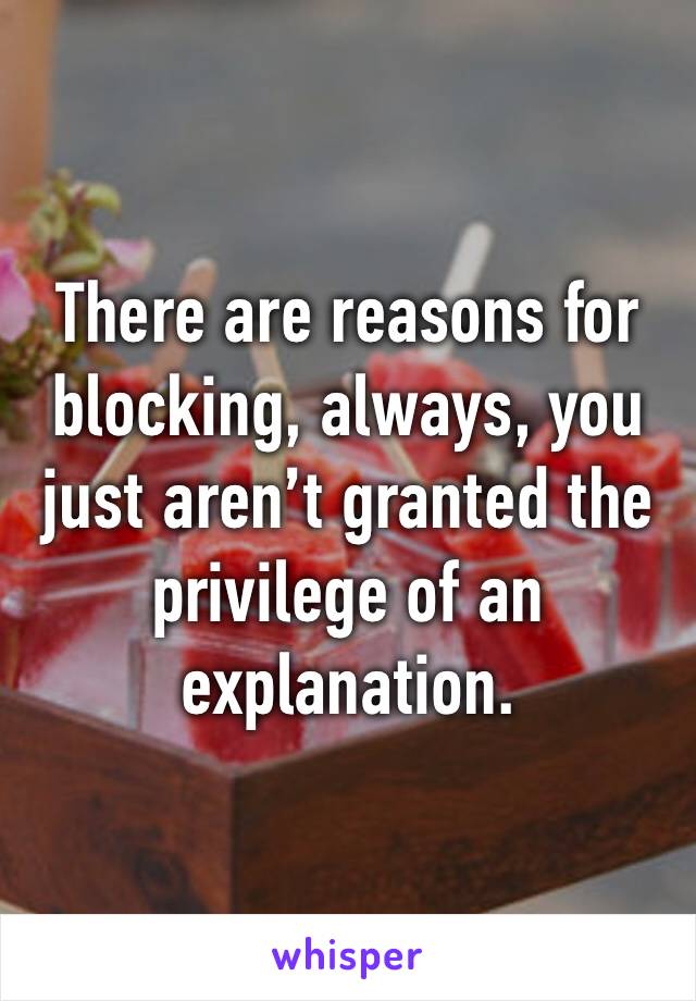 There are reasons for blocking, always, you just aren’t granted the privilege of an explanation.