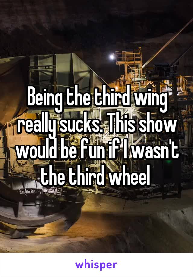 Being the third wing really sucks. This show would be fun if I wasn't the third wheel 