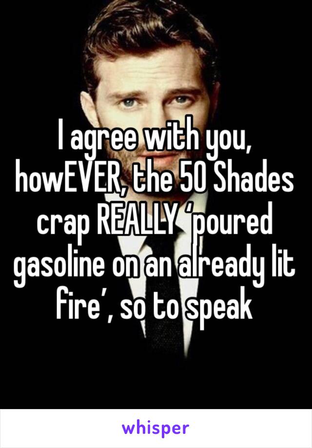 I agree with you, howEVER, the 50 Shades crap REALLY ‘poured gasoline on an already lit fire’, so to speak