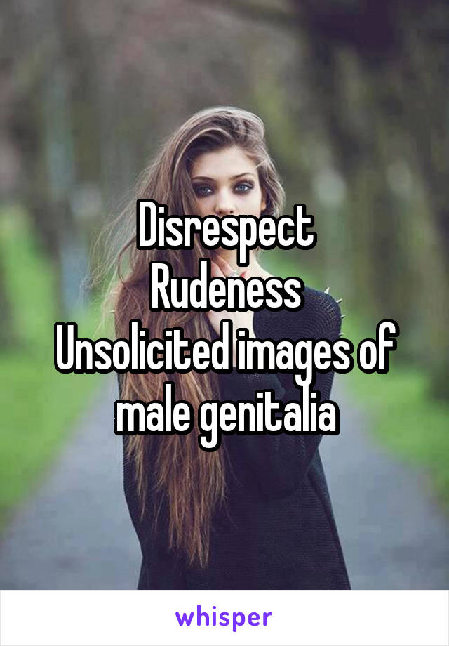 Disrespect
Rudeness
Unsolicited images of male genitalia