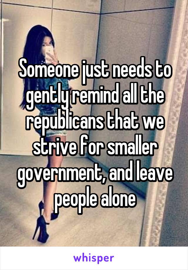 Someone just needs to gently remind all the republicans that we strive for smaller government, and leave people alone