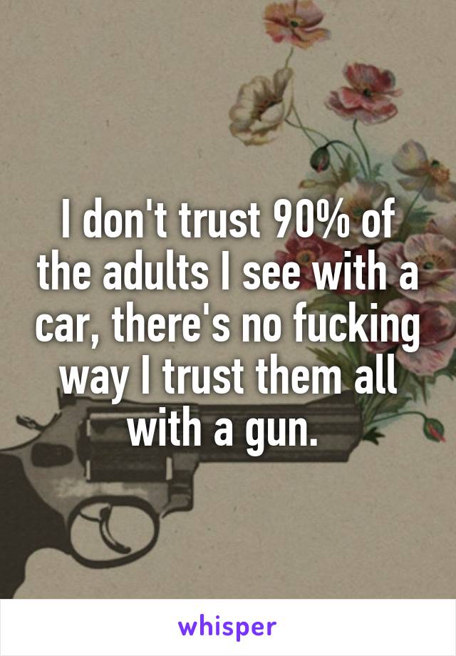 I don't trust 90% of the adults I see with a car, there's no fucking way I trust them all with a gun. 