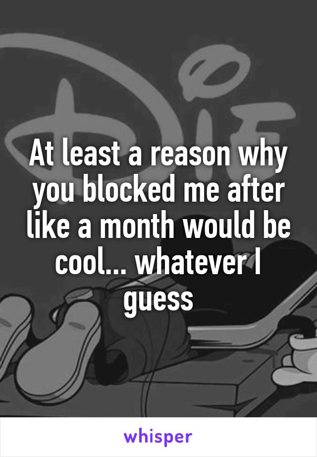 At least a reason why you blocked me after like a month would be cool... whatever I guess