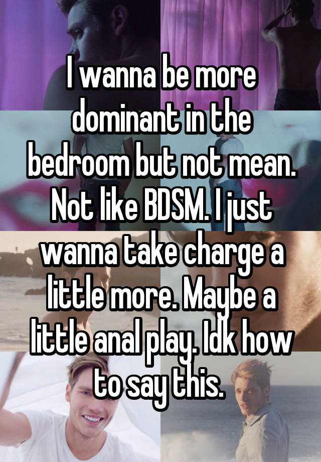 I wanna be more dominant in the bedroom but not mean. Not like BDSM. I just wanna take charge a little more. Maybe a little anal play. Idk how to say this. 