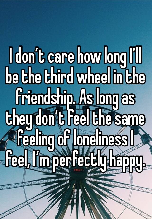 I don’t care how long I’ll be the third wheel in the friendship. As long as they don’t feel the same feeling of loneliness I feel, I’m perfectly happy.