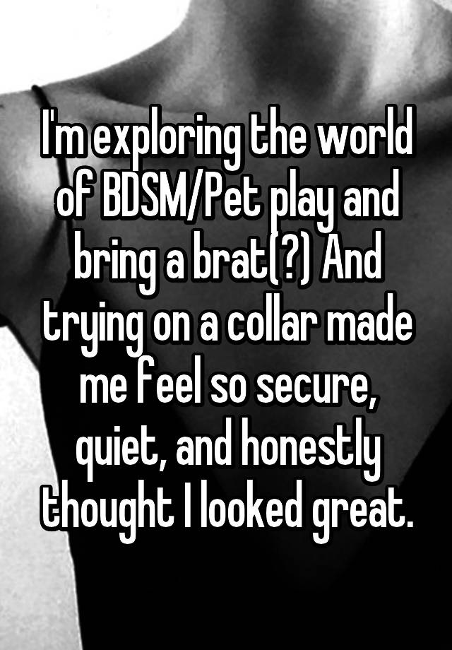 I'm exploring the world of BDSM/Pet play and bring a brat(?) And trying on a collar made me feel so secure, quiet, and honestly thought I looked great.