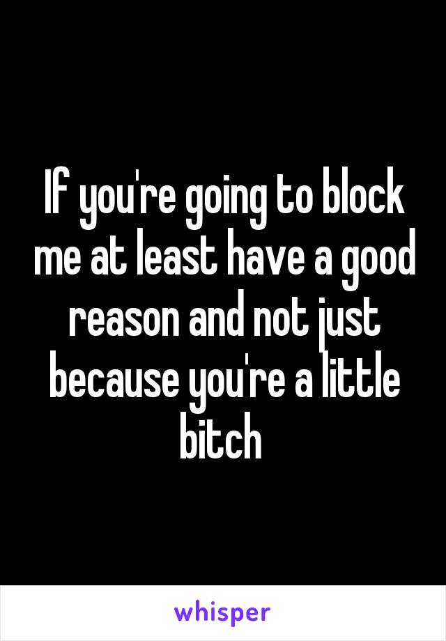 If you're going to block me at least have a good reason and not just because you're a little bitch 