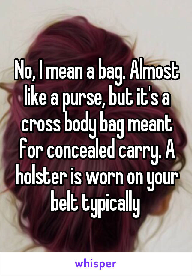 No, I mean a bag. Almost like a purse, but it's a cross body bag meant for concealed carry. A holster is worn on your belt typically 