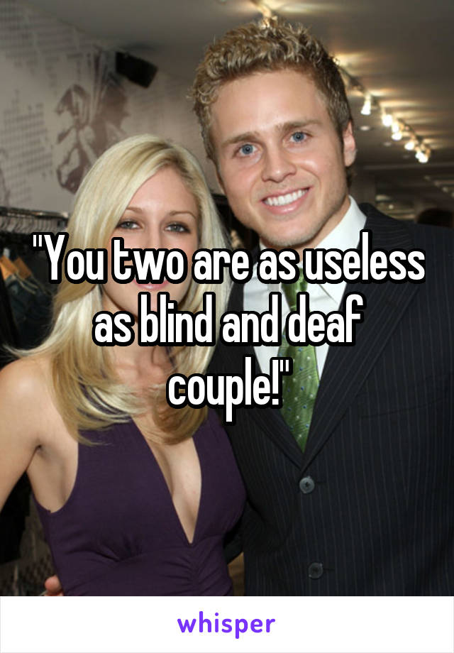 "You two are as useless as blind and deaf couple!"