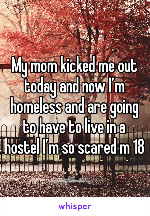 My mom kicked me out today and now I’m homeless and are going to have to live in a hostel I’m so scared m 18