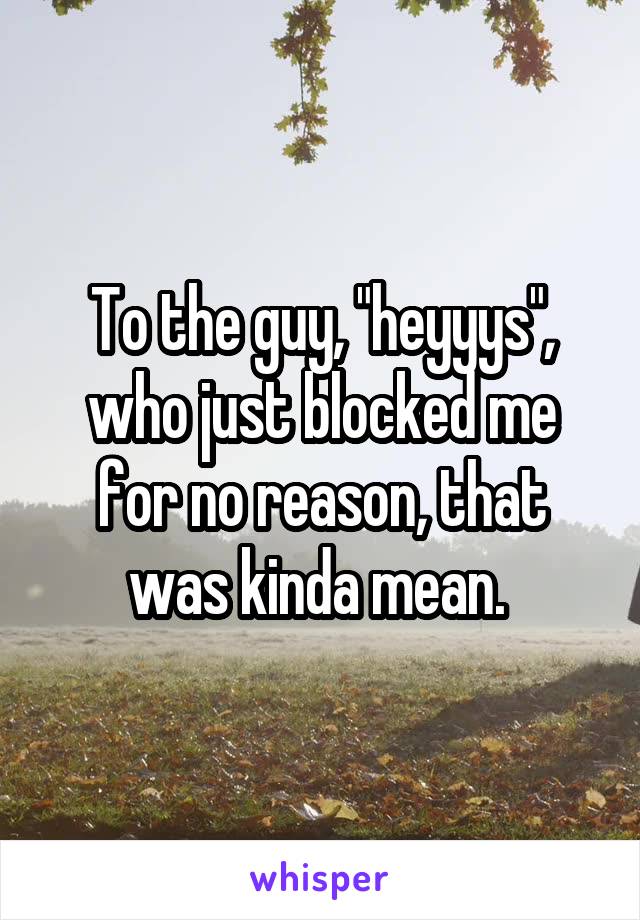 To the guy, "heyyys", who just blocked me for no reason, that was kinda mean. 