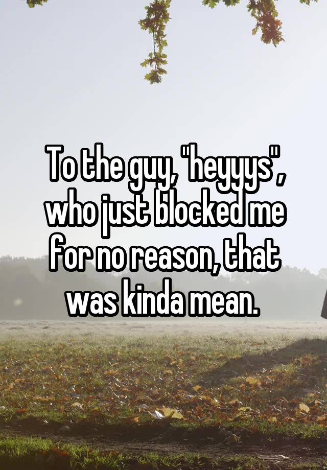 To the guy, "heyyys", who just blocked me for no reason, that was kinda mean. 