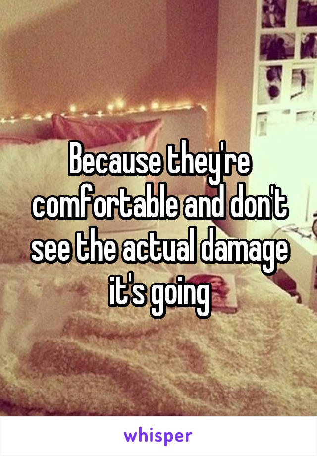 Because they're comfortable and don't see the actual damage it's going