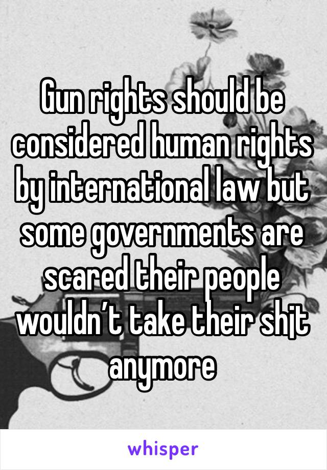 Gun rights should be considered human rights by international law but some governments are scared their people wouldn’t take their sh¡t anymore