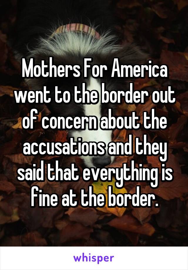 Mothers For America went to the border out of concern about the accusations and they said that everything is fine at the border.