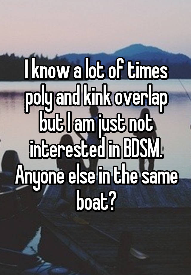 I know a lot of times poly and kink overlap but I am just not interested in BDSM. Anyone else in the same boat?