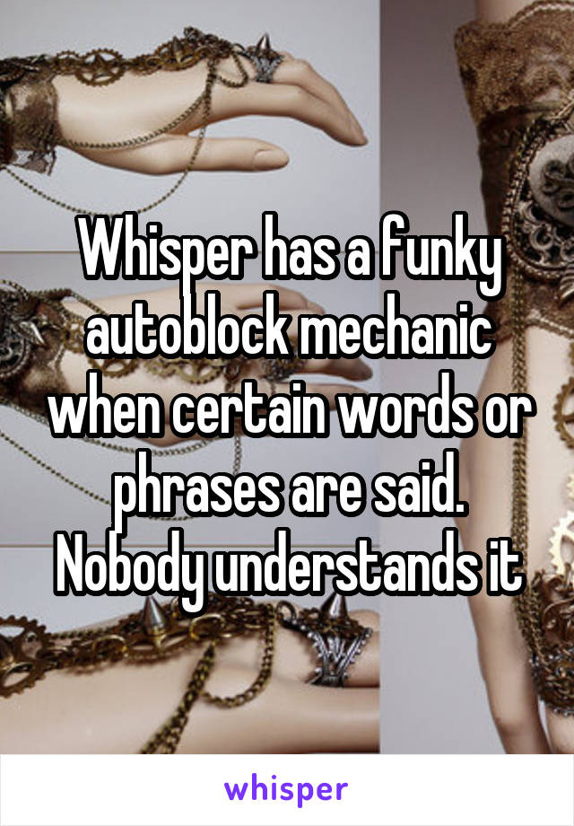 Whisper has a funky autoblock mechanic when certain words or phrases are said. Nobody understands it