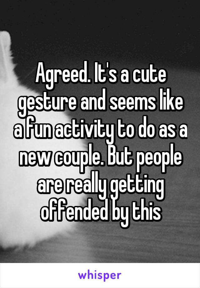 Agreed. It's a cute gesture and seems like a fun activity to do as a new couple. But people are really getting offended by this