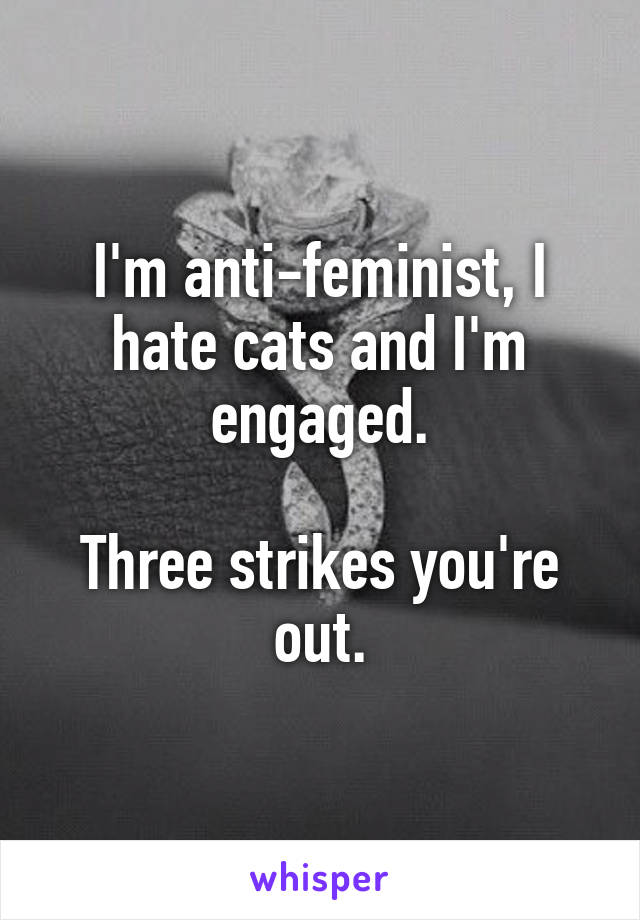 I'm anti-feminist, I hate cats and I'm engaged.

Three strikes you're out.