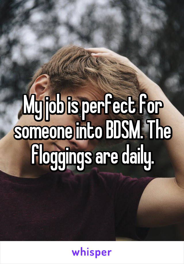 My job is perfect for someone into BDSM. The floggings are daily.