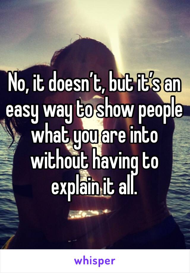 No, it doesn’t, but it’s an easy way to show people what you are into without having to explain it all.