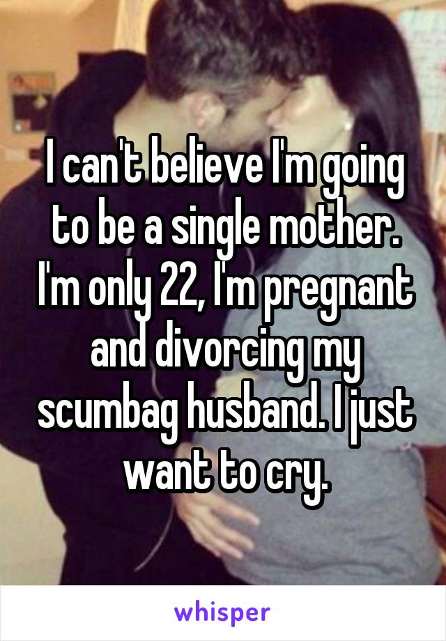 I can't believe I'm going to be a single mother. I'm only 22, I'm pregnant and divorcing my scumbag husband. I just want to cry.